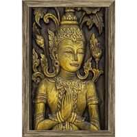 Artzfolio Lord Buddha Image Canvas Painting Antique Gold Wood Frame.