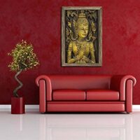 Artzfolio Lord Buddha Image Canvas Painting Antique Gold Wood Frame.